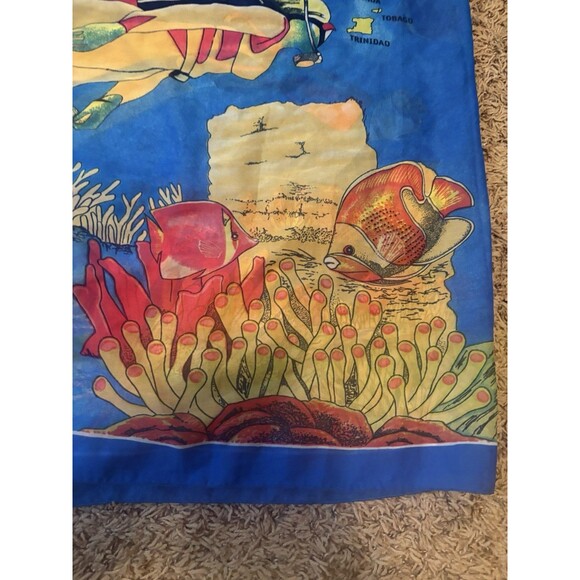 RIMA CARIBBEAN Scarf 100% Terivoile  44" X  71" Blue Tropical Unisex - Picture 3 of 8